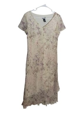 Cream Floral Asymmetrical V-Neck Dress